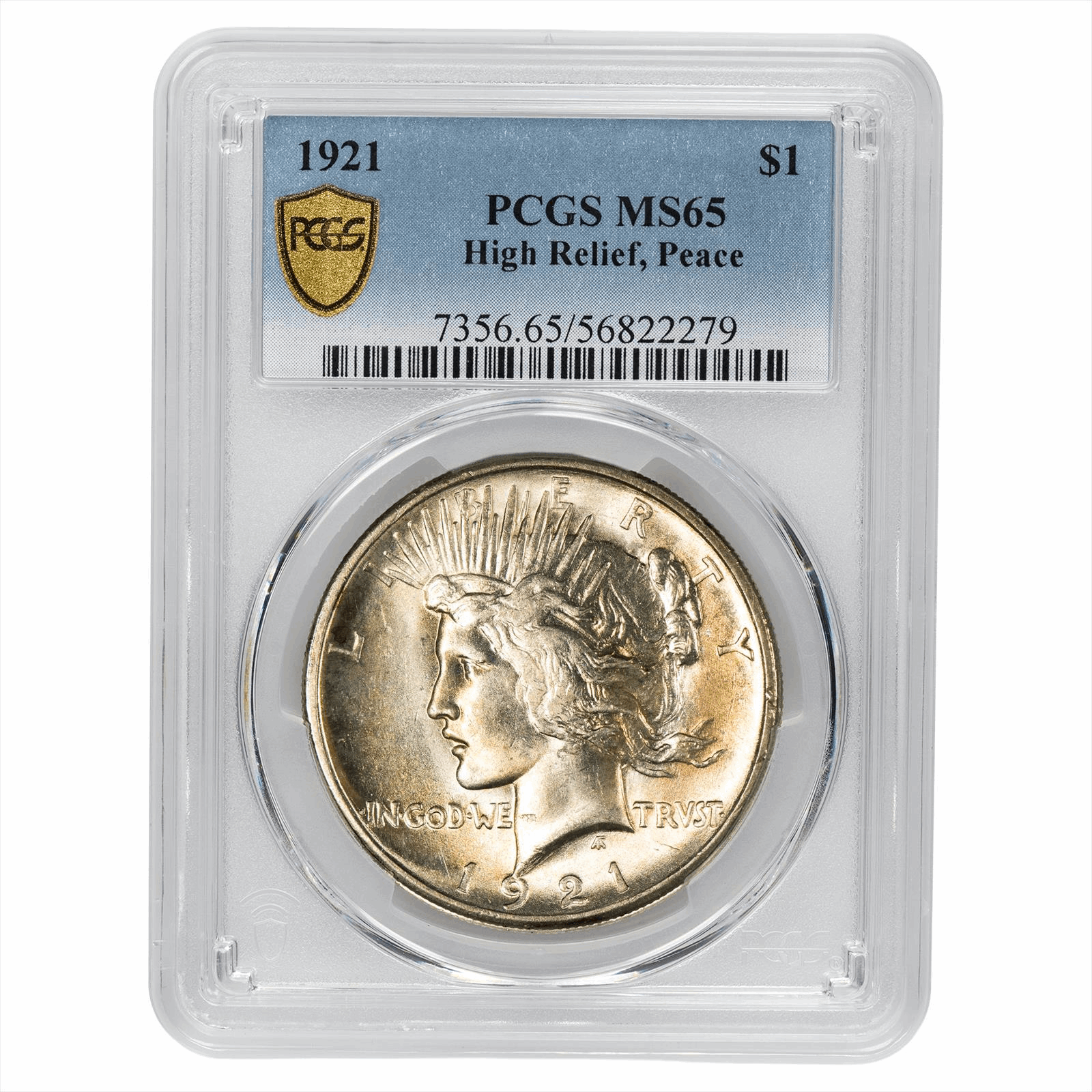 1921 High Relief Silver Peace Dollar $1 PCGS MS 65