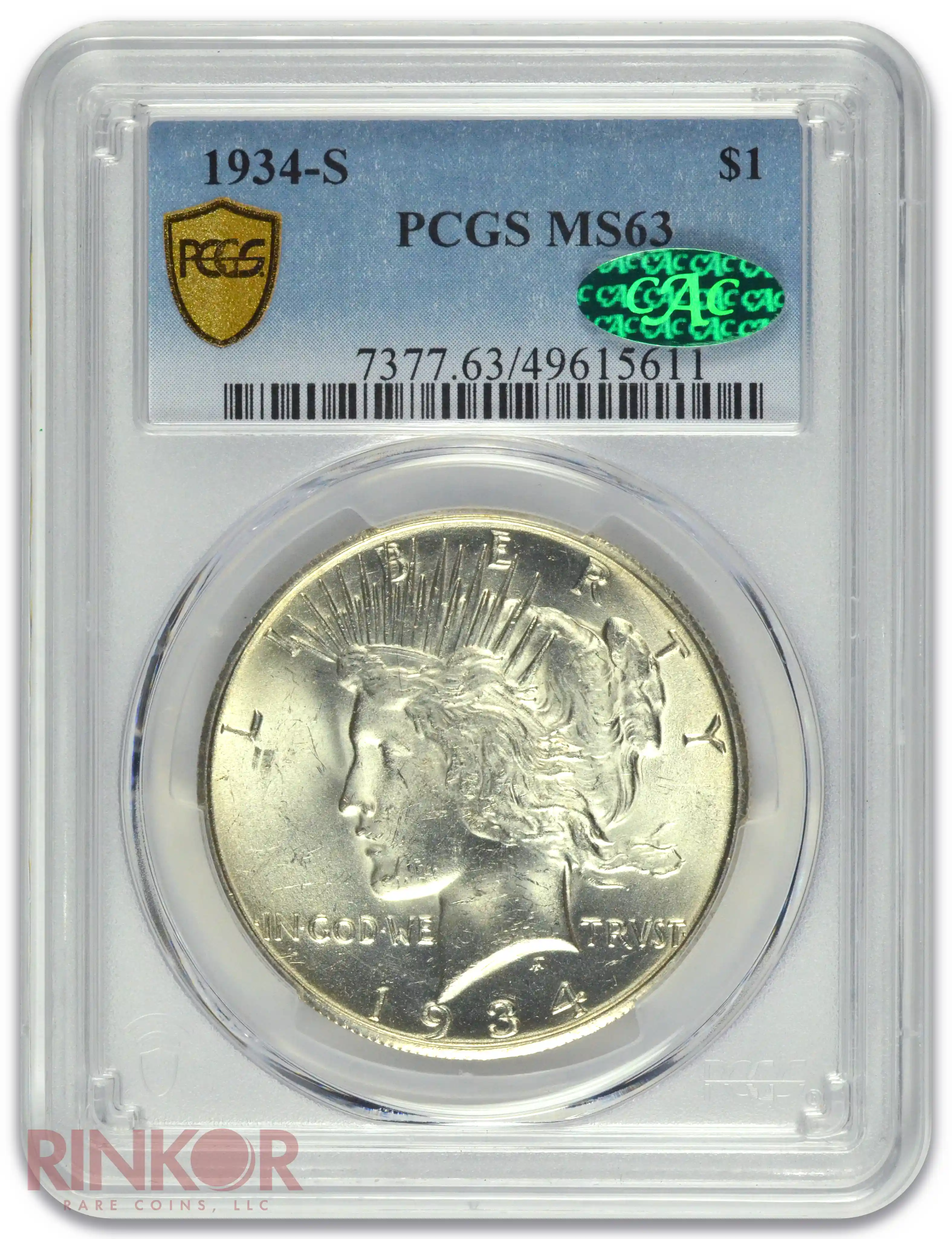 1934-S $1 PCGS MS 63 CAC