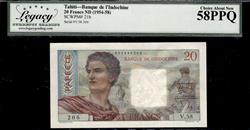 TAHITI BANQUE DE LINDOCHINE 20 FRANCS ND 1954 - 58 CHOICE ABOUT NEW 58PPQ  