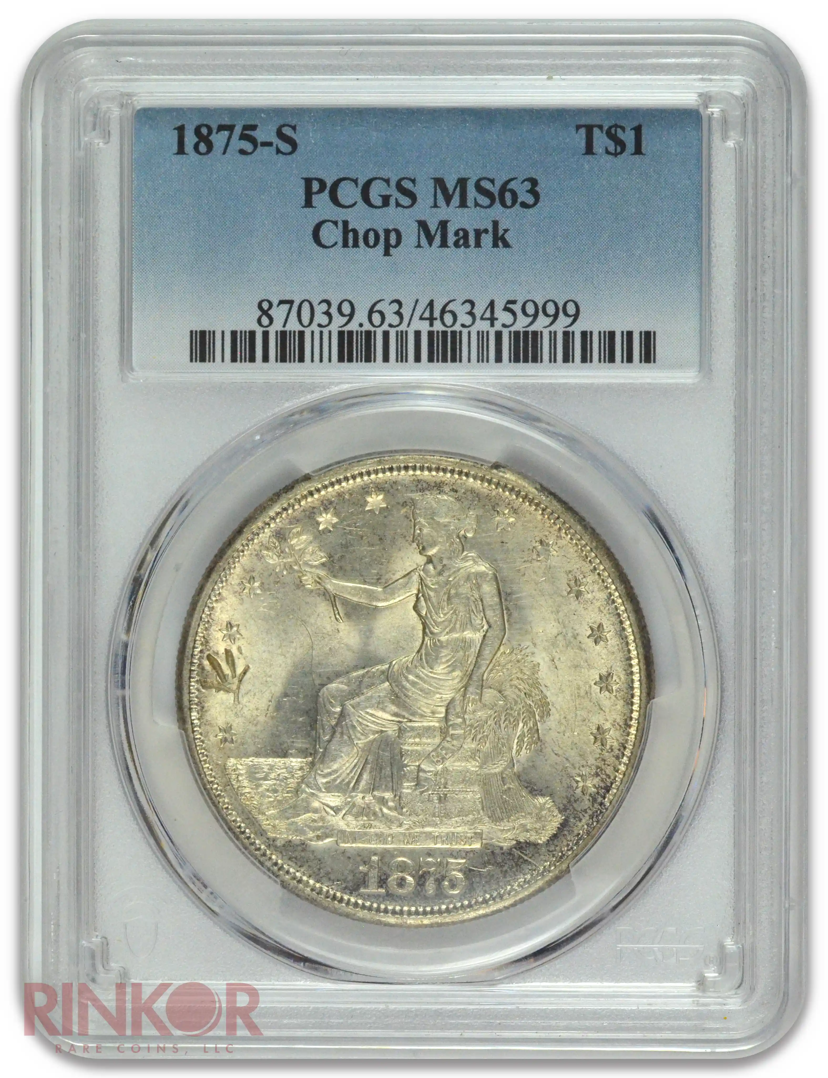 1875-S $1 Chop Mark Trade Dollar PCGS MS  63
