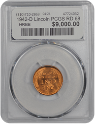 1942-D Lincoln PCGS RD 68