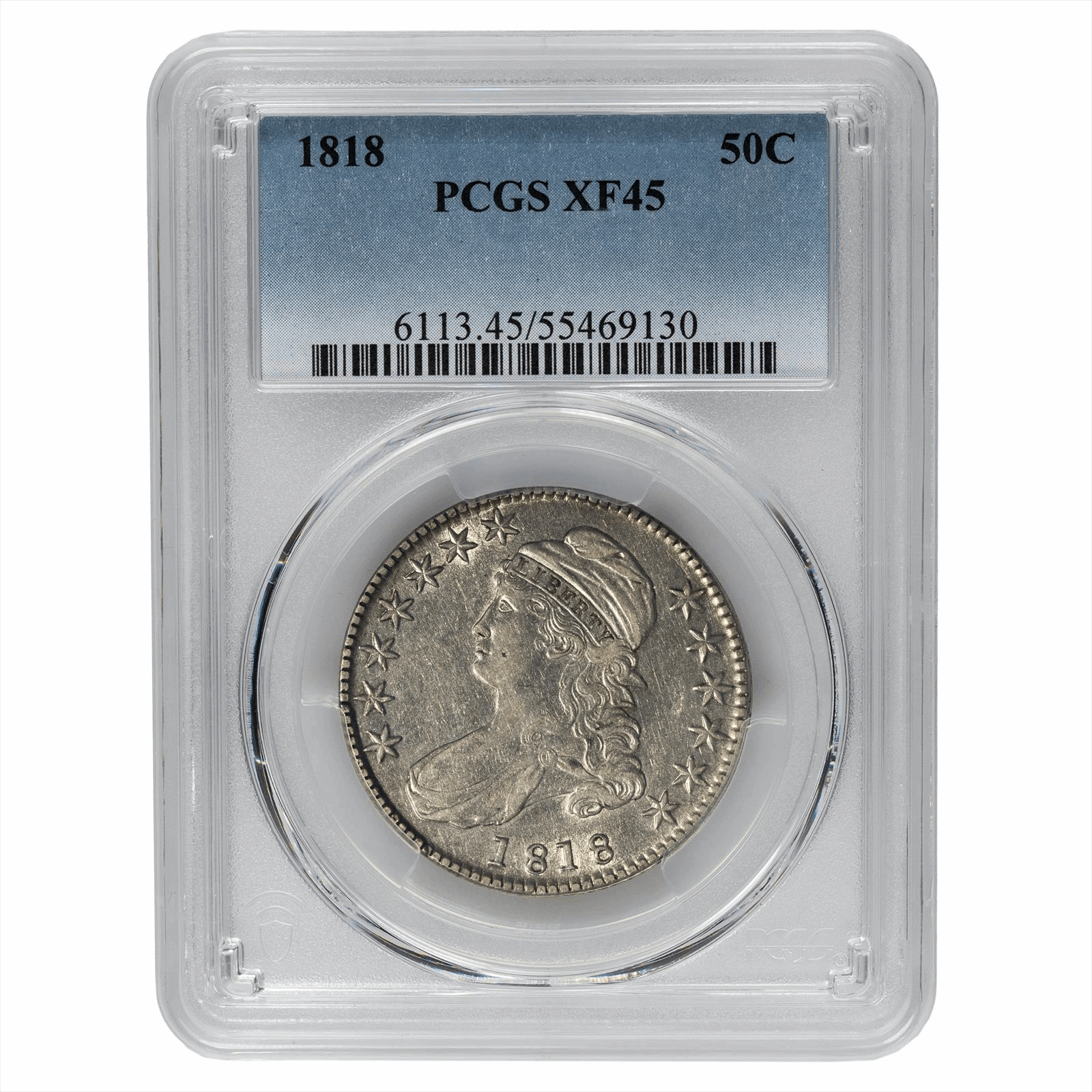 1818 Capped Bust Silver Half Dollar 50C PCGS XF 45