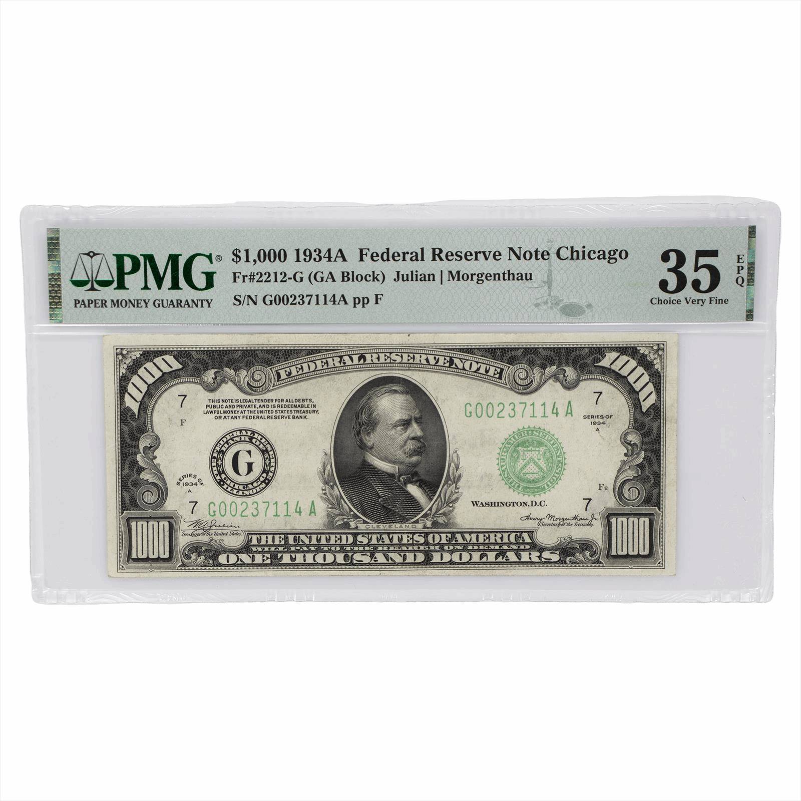 1934A $1000 Federal Reserve Note Fr. 2212-G, PMG 35 EPQ - Chicago, Choice Very Fine