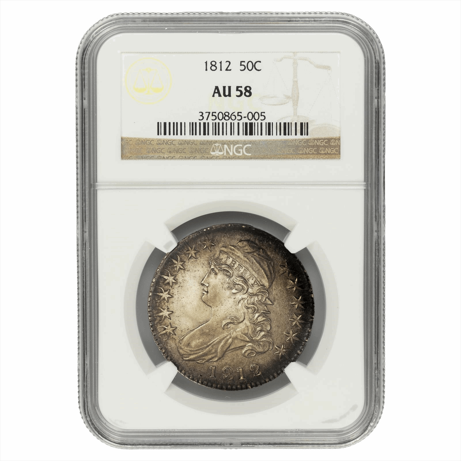 1812 Capped Bust Half Dollar 50C NGC AU 58