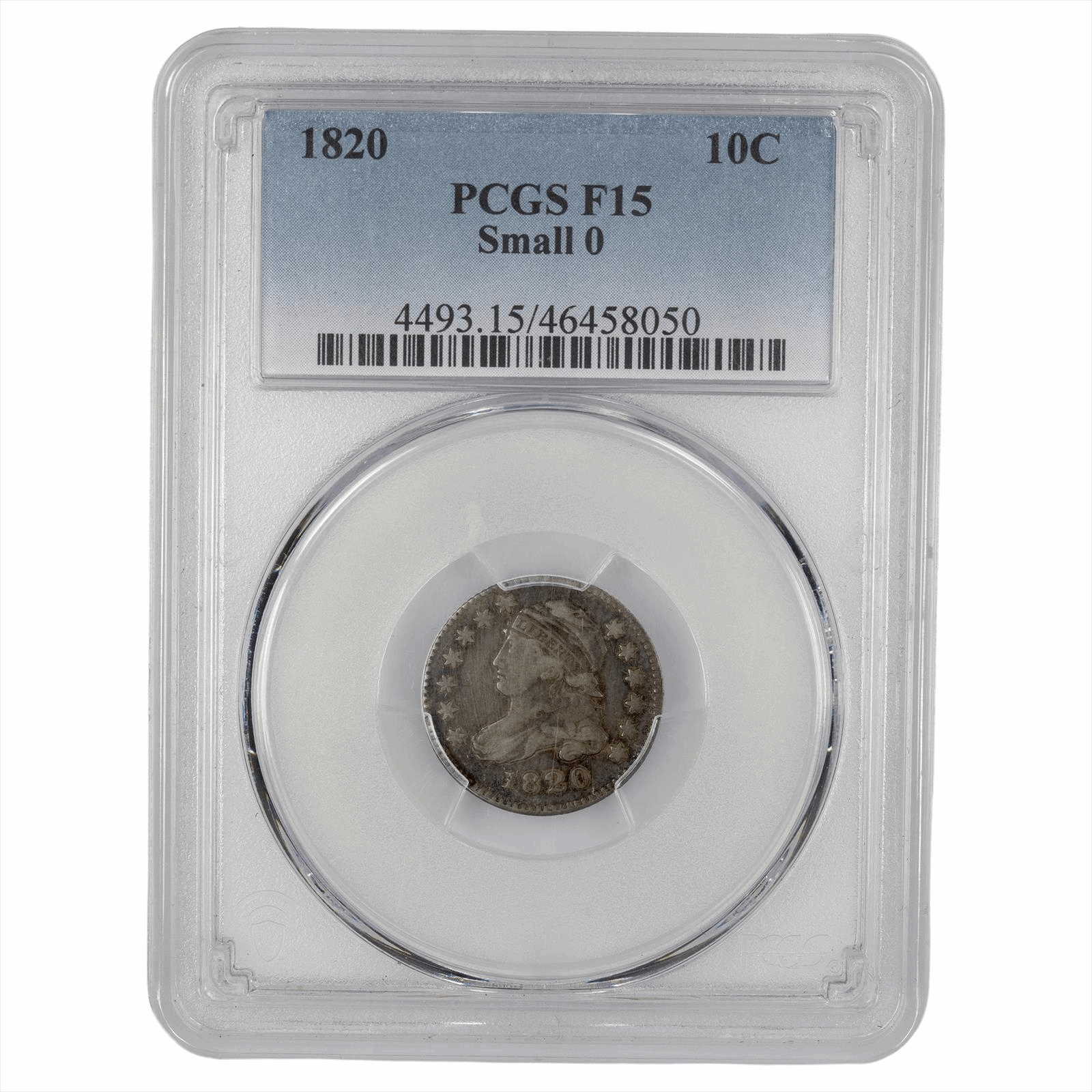 1820 Small 0 Capped Bust Dime 10C PCGS F 15