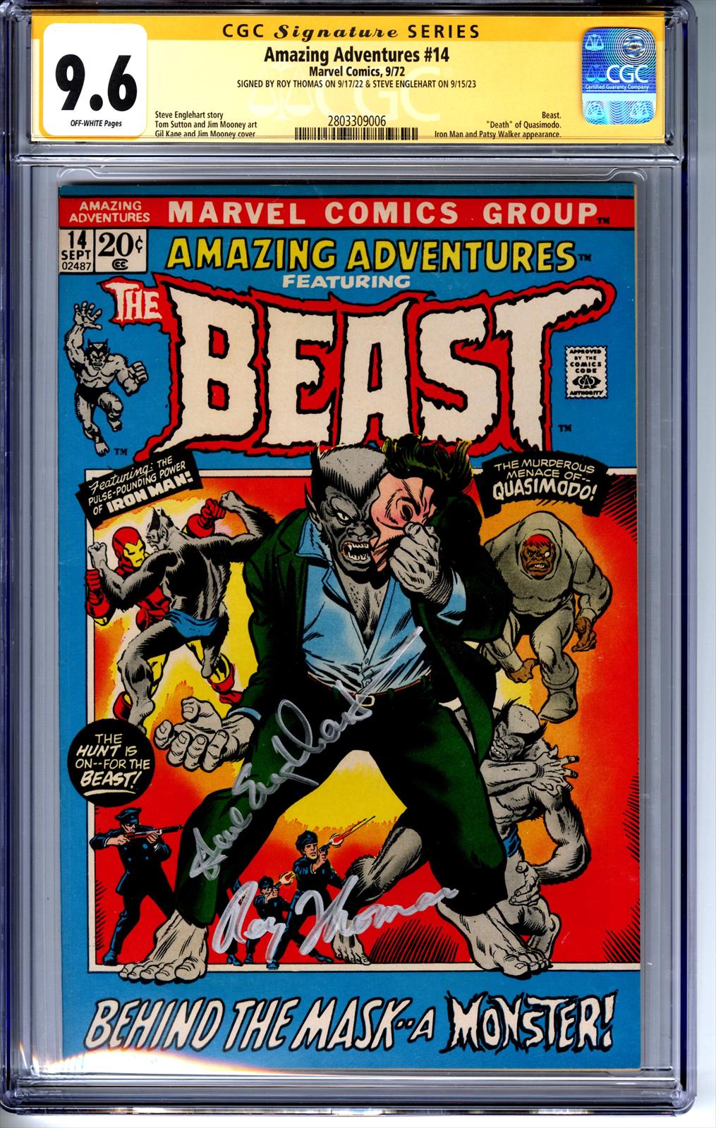 Amazing Adventures #14 Marvel Comics 9/72 Signed by Roy Thomas and Steve Englehart CGC 9.6