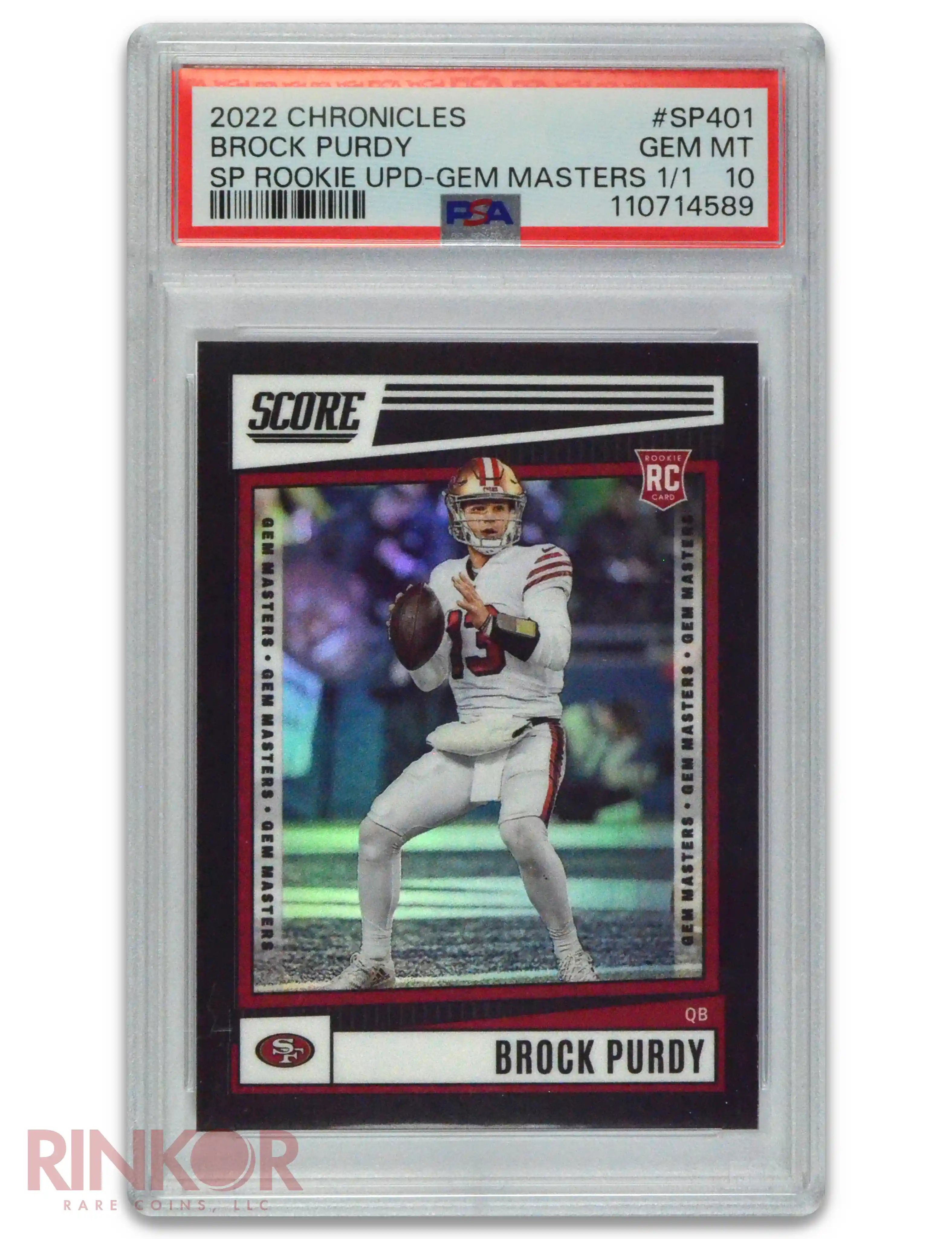 2022 Chronicles SP Rookie UPD Gem Masters Brock Purdy 1/1 PSA GEM MT 10