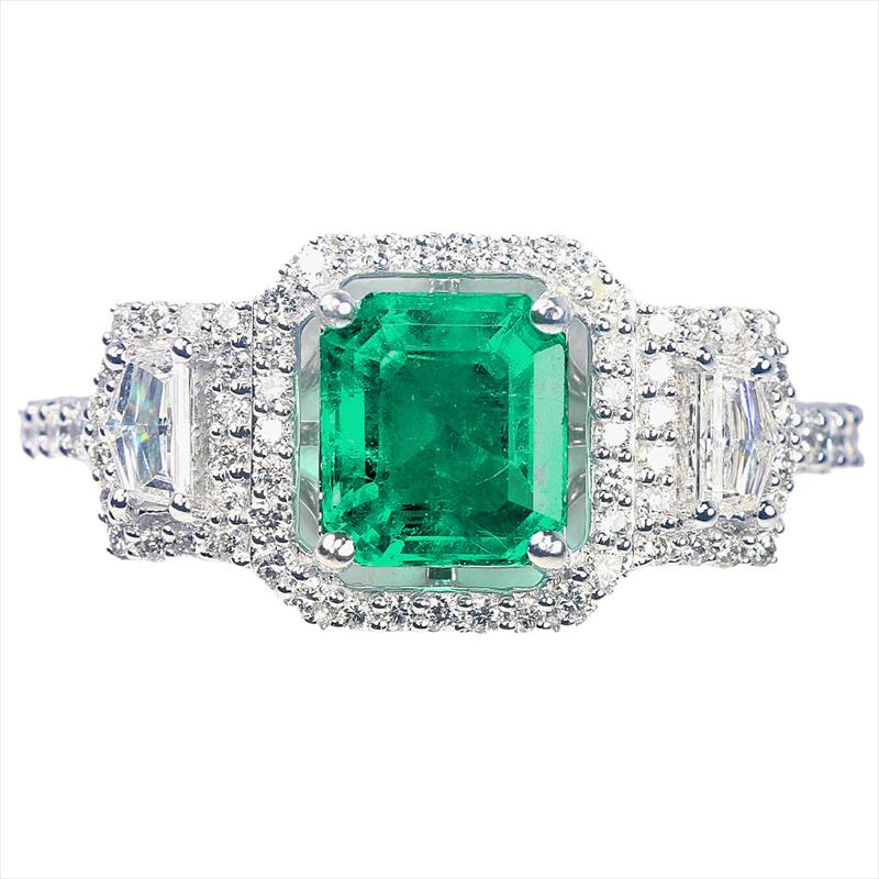 4.9ct Natural Emerald and .54cttw Diamond Accent Ring in 18k White Gold 