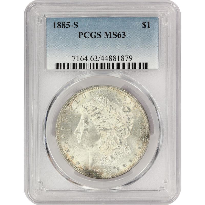 1885-S $1 Morgan Silver Dollar - PCGS MS63 - Strong Luster!