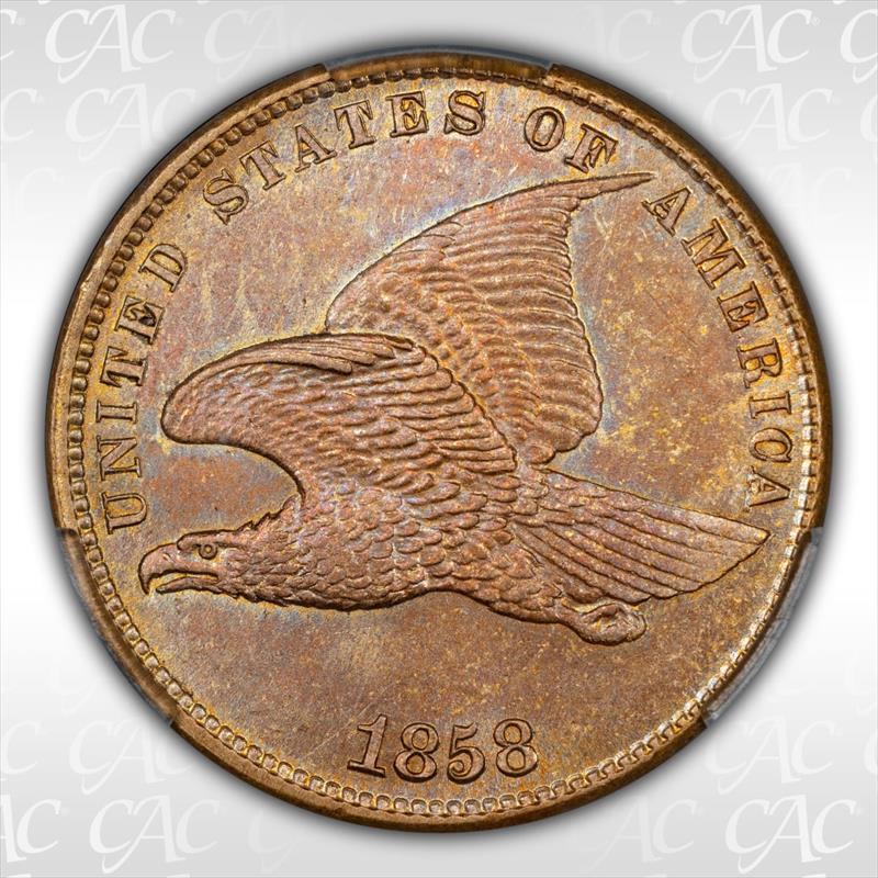 1858 Flying Eagle 1c Small Letters CACG MS 64+