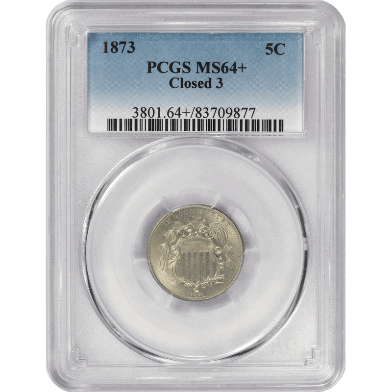 1873 5c Shield Nickel, Closed 3 - PCGS MS64+ - Nice Original Coin