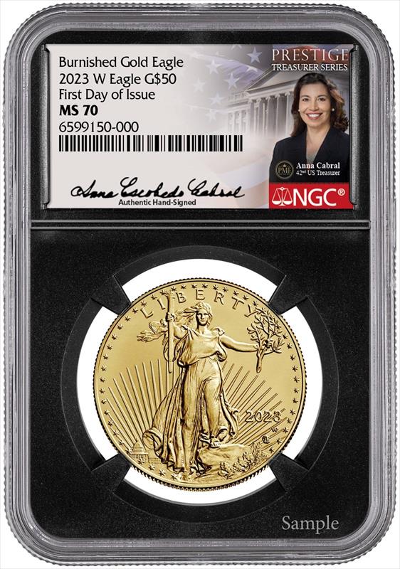 2023-W $50 1oz. Burnished American Gold Eagle, FDI, MS70, NGC, Anna Cabral