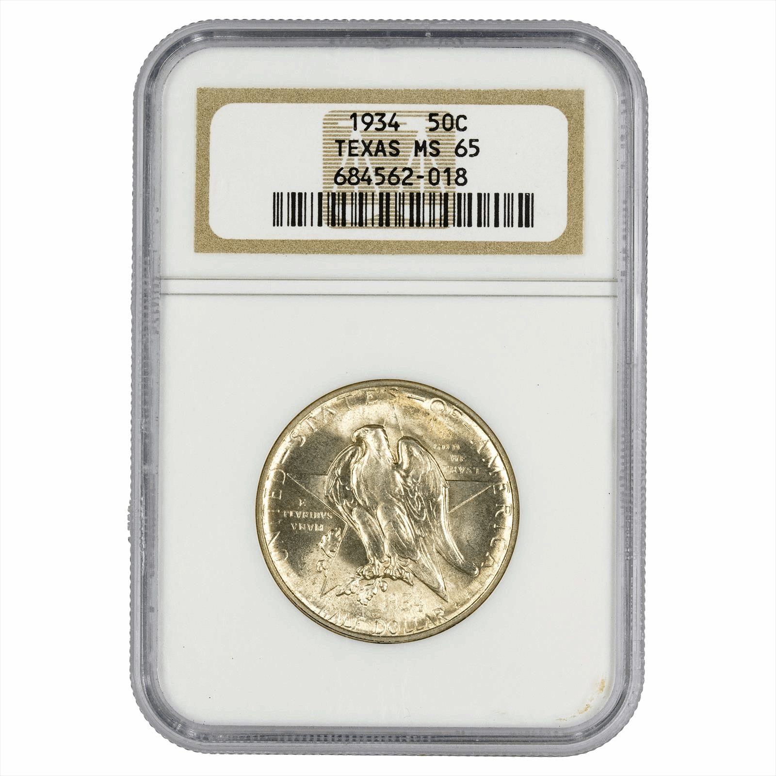 1934 50C Texas Commemorative Half-Dollar 50cNGC MS 65 
