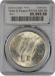 1934-S Peace PCGS MS 65