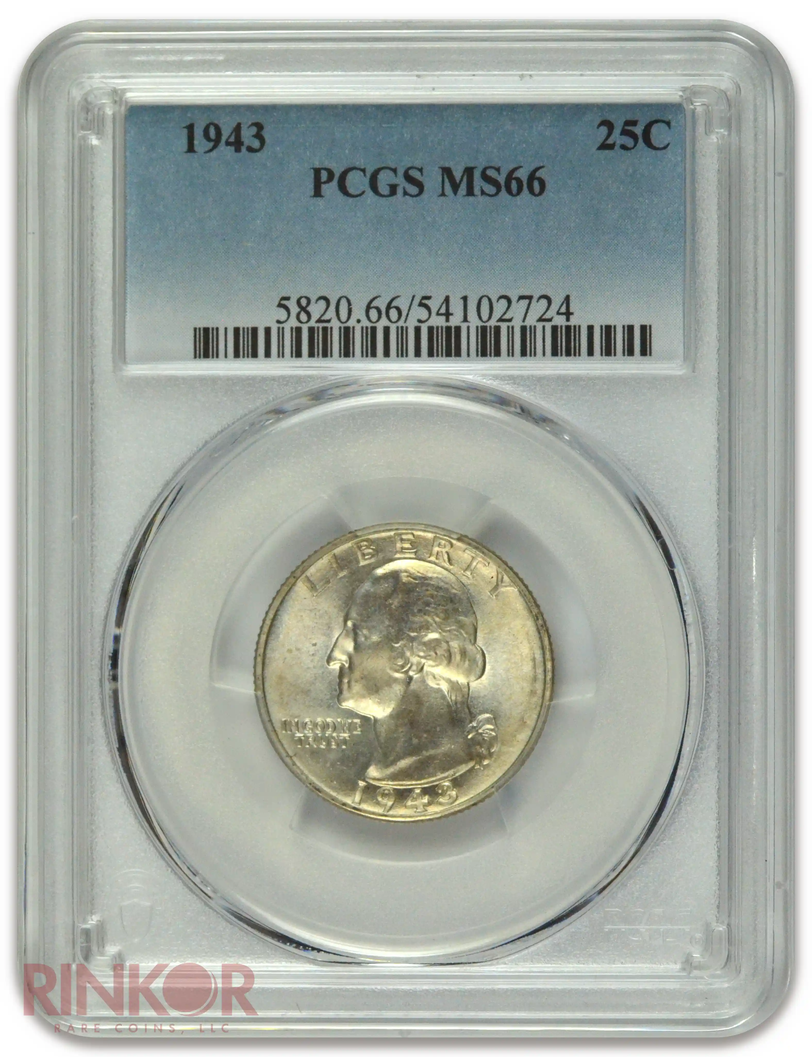 1943 Washington PCGS MS 66