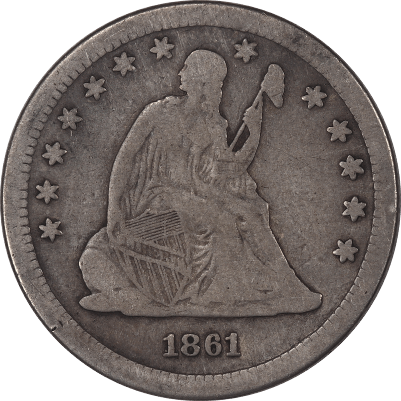 1861-S Seated Liberty Quarter, No Motto, Raw  Fine or Better - Better Date
