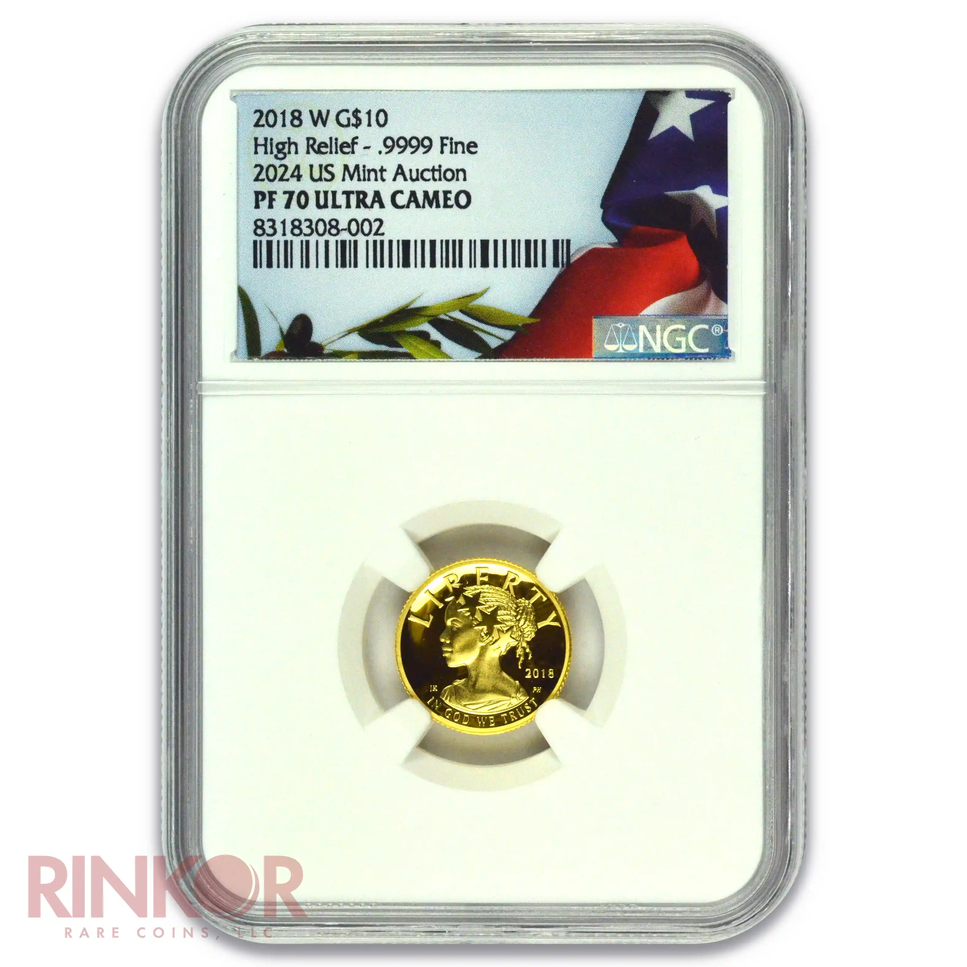 2018-W 1/10thoz American Liberty Gold High Relief US Mint Auction NGC PF 70