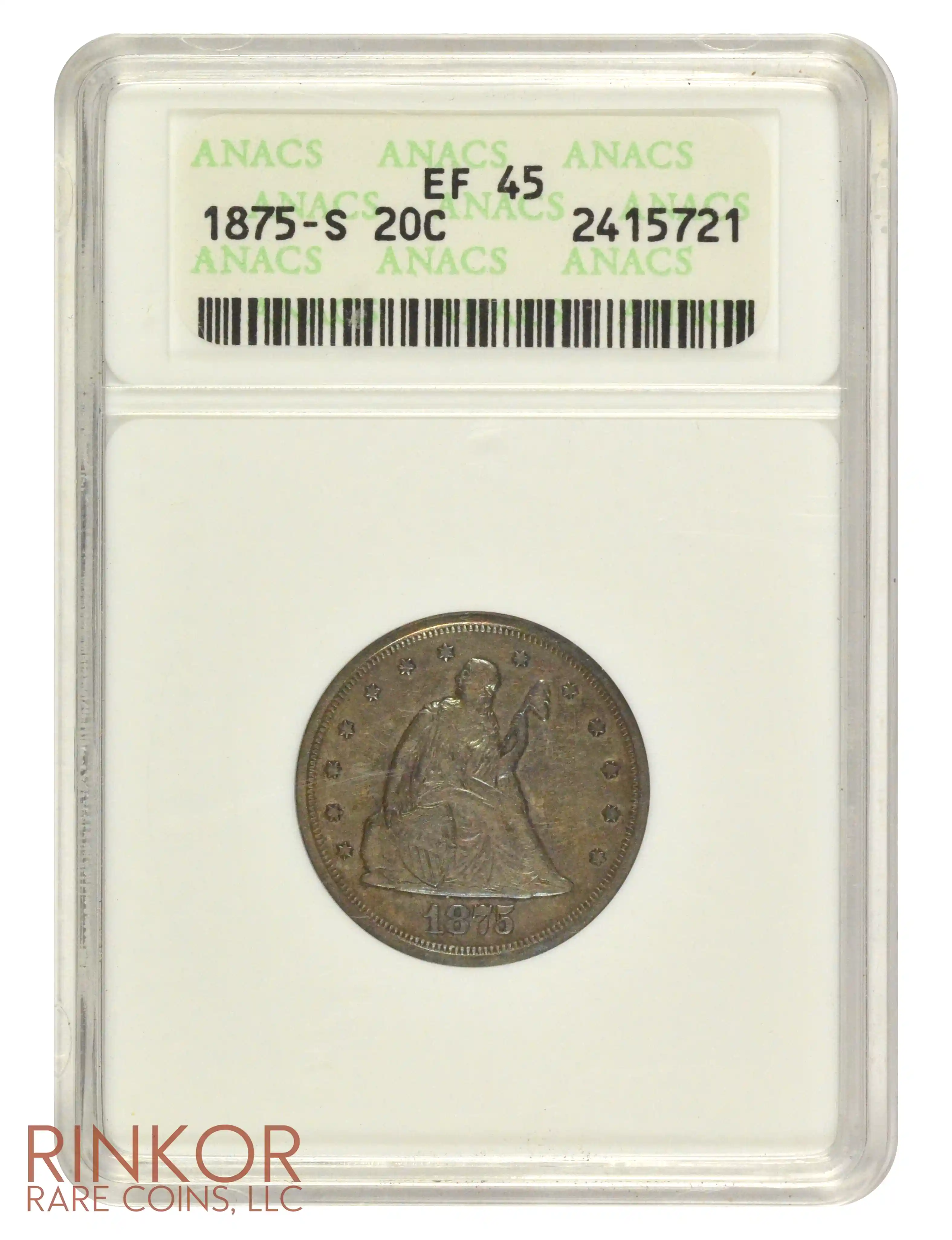 1875-S Seated 20 Cent ANACS XF-45