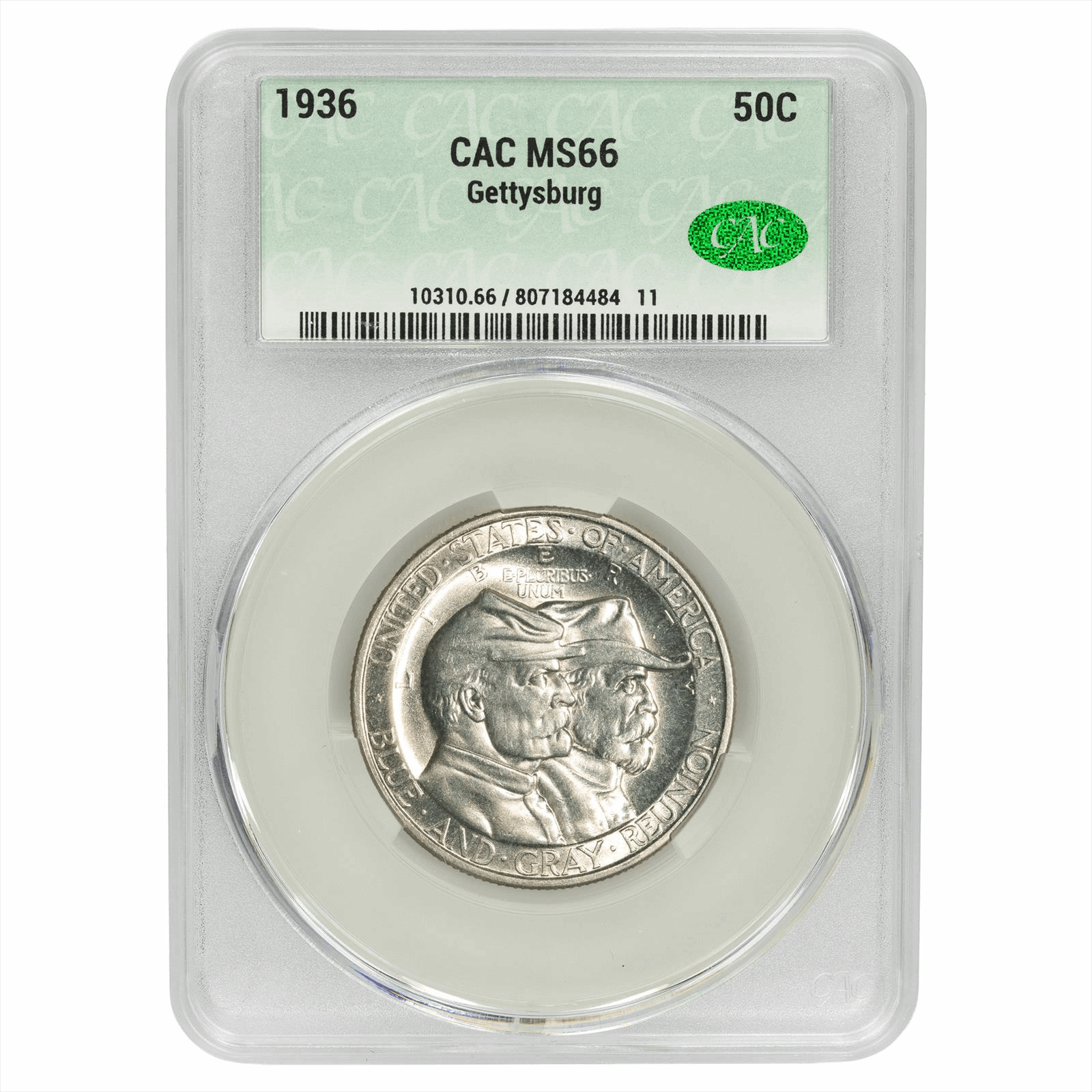 1936 Gettysburg Commemorative Half Dollar 50C CACG MS 66 CAC