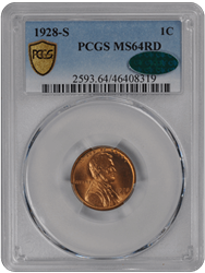 1928-S Lincoln PCGS (CAC) RD 64 