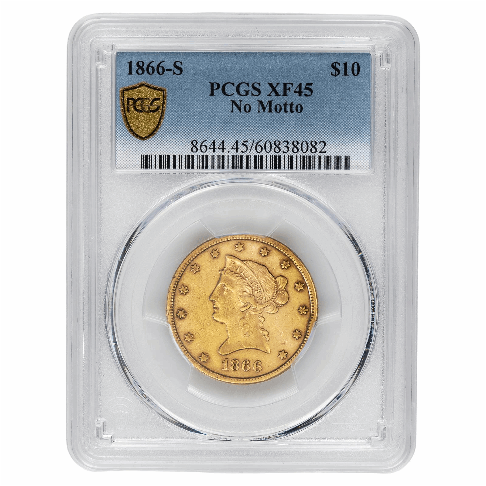 1866-S No Motto Liberty Head Gold Eagle $10, PCGS XF 45 - Rare Issue