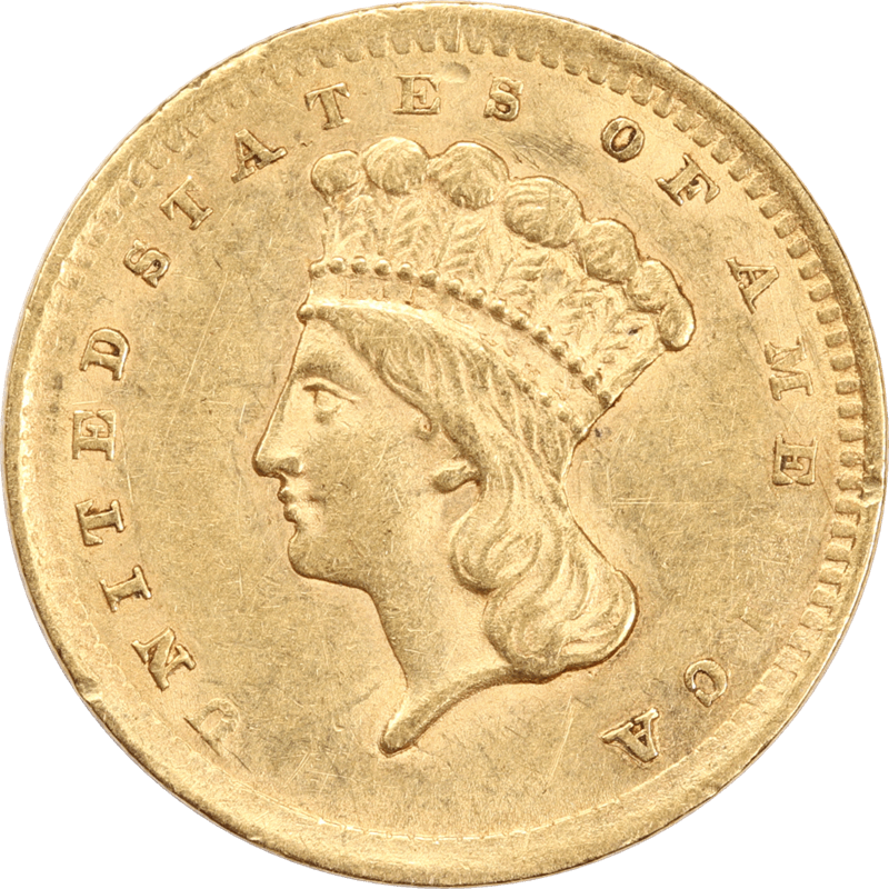 1856 Indian Princess Large Head $1 Gold Dollar AU