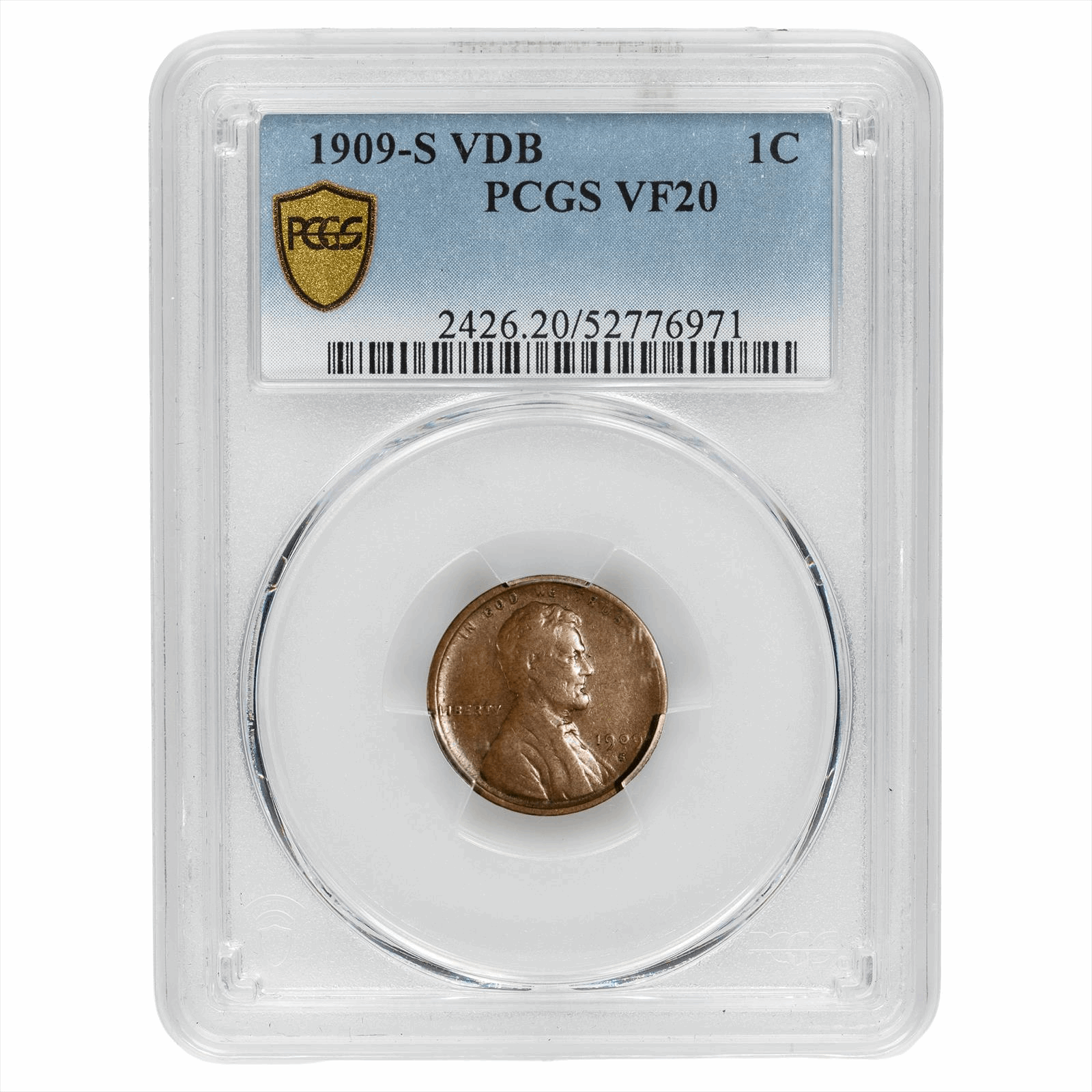 1909-S V.D.B. Lincoln Wheat Cent 1C PCGS VF 20