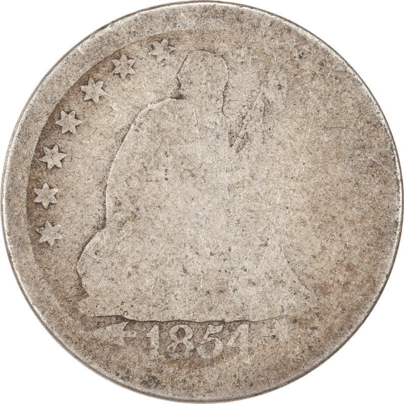 1854 Arrows, Seated Liberty Quarter, 25c Circulated, About Good - Filler