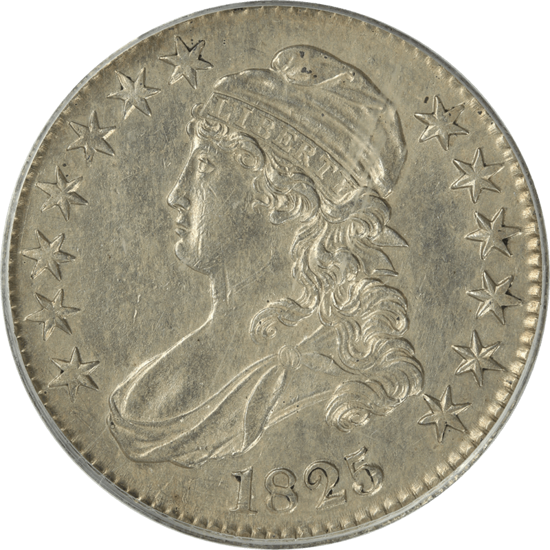 1825 Capped Bust Half Dollar 50c, PCGS AU-50 - Nice Original Coin, OGH