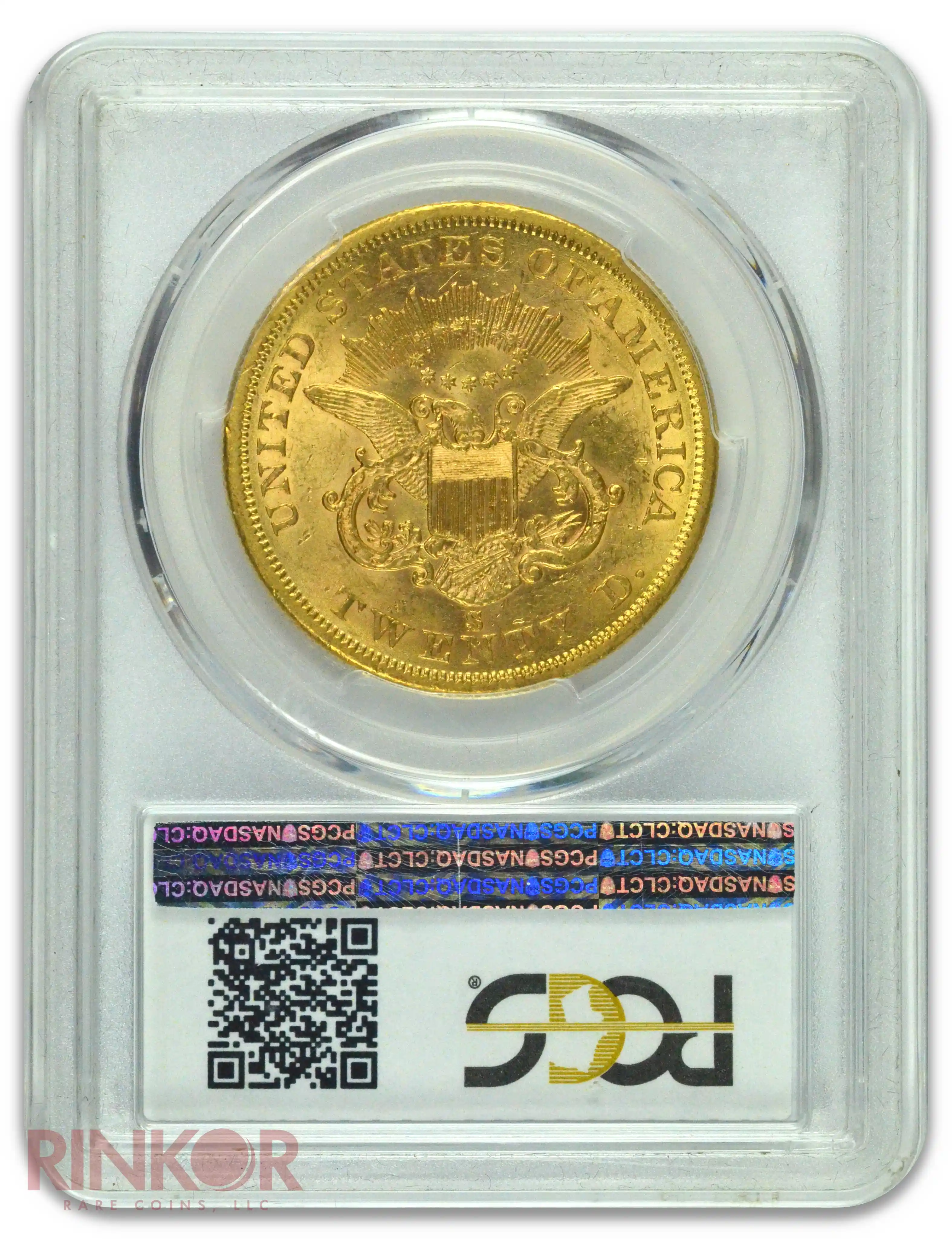 1856-S $20 Liberty Head PCGS AU-58 CAC