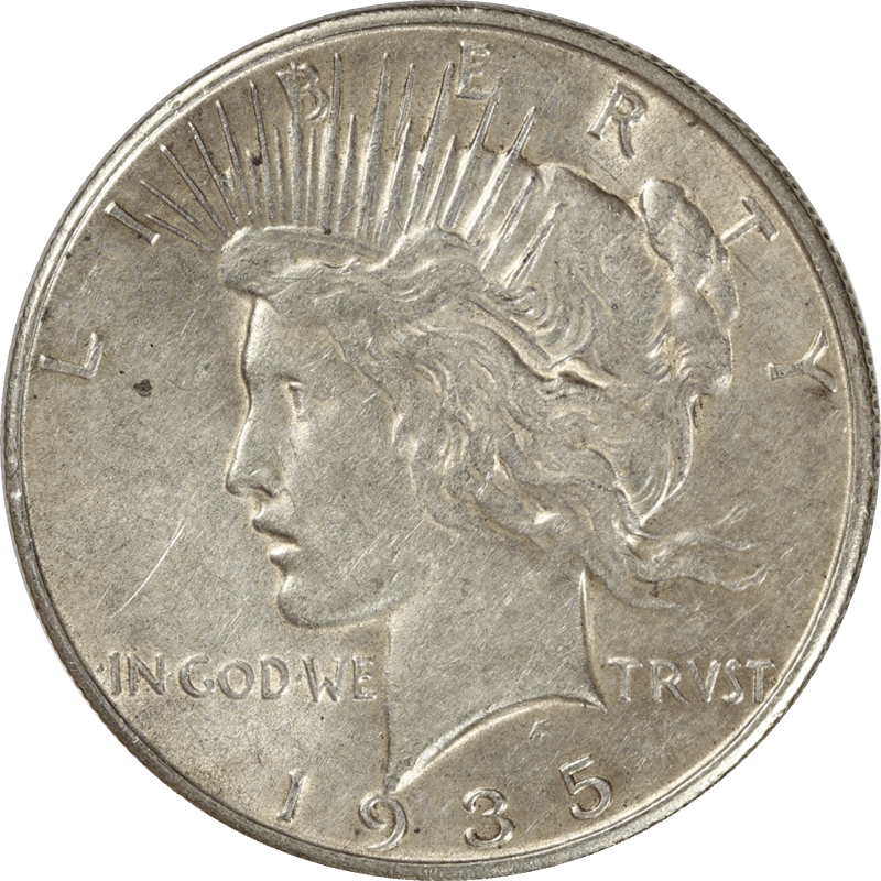1935-S Peace Silver Dollar $1, Circulated, About Uncirculated