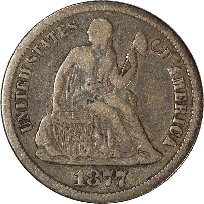 1877-CC Liberty Seated Dime 10c, Raw Ungraded Coin