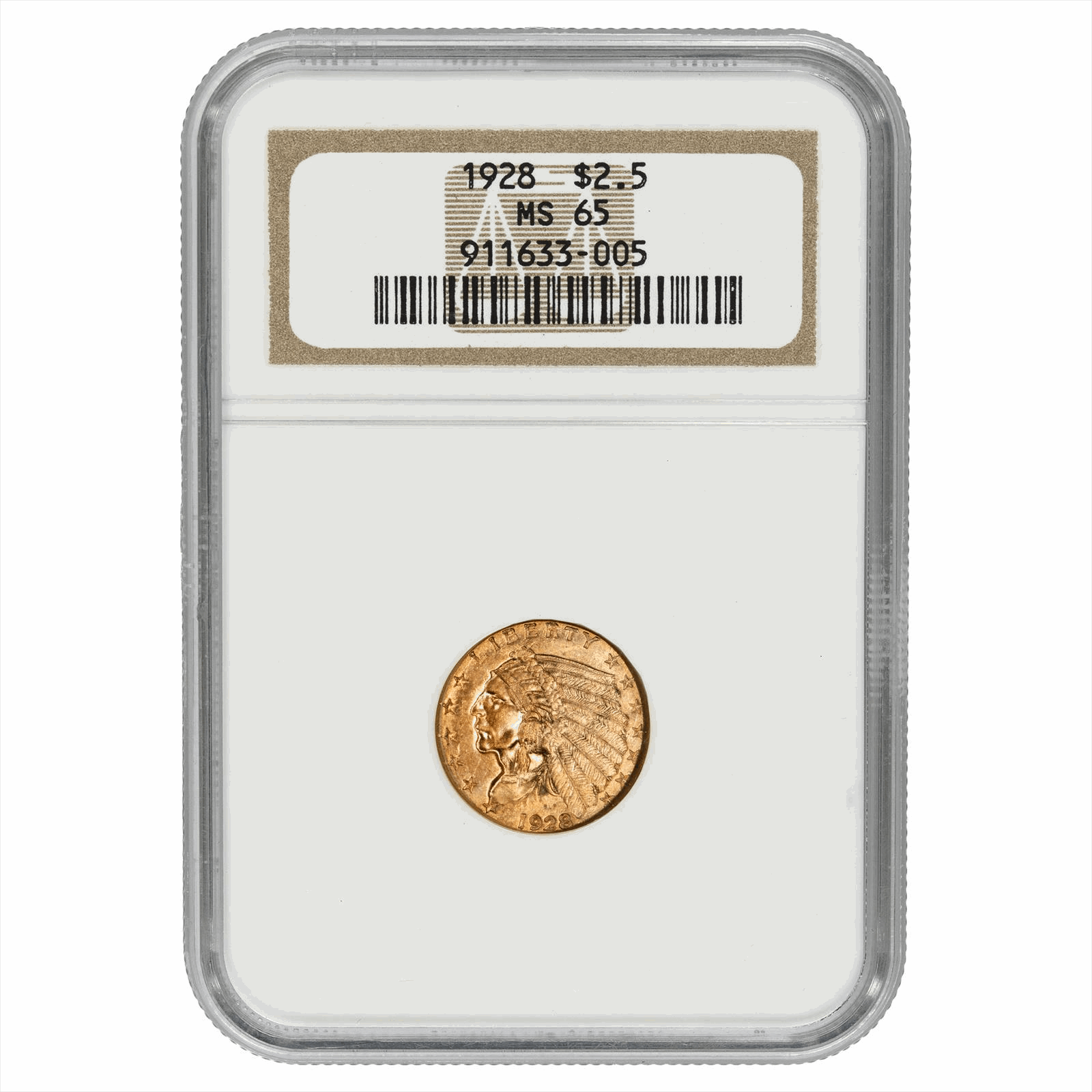 1928 Indian Head Gold Quarter Eagle $2.50 NGC MS 65