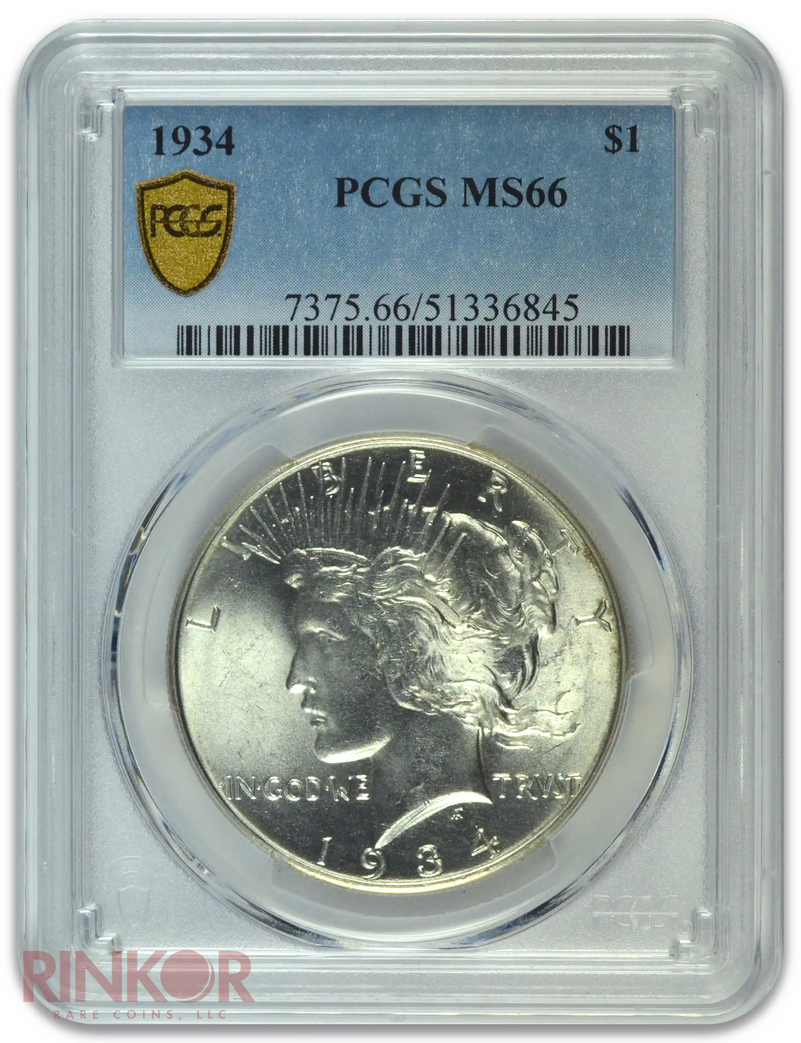 1934 $1 Peace Dollar PCGS MS 66