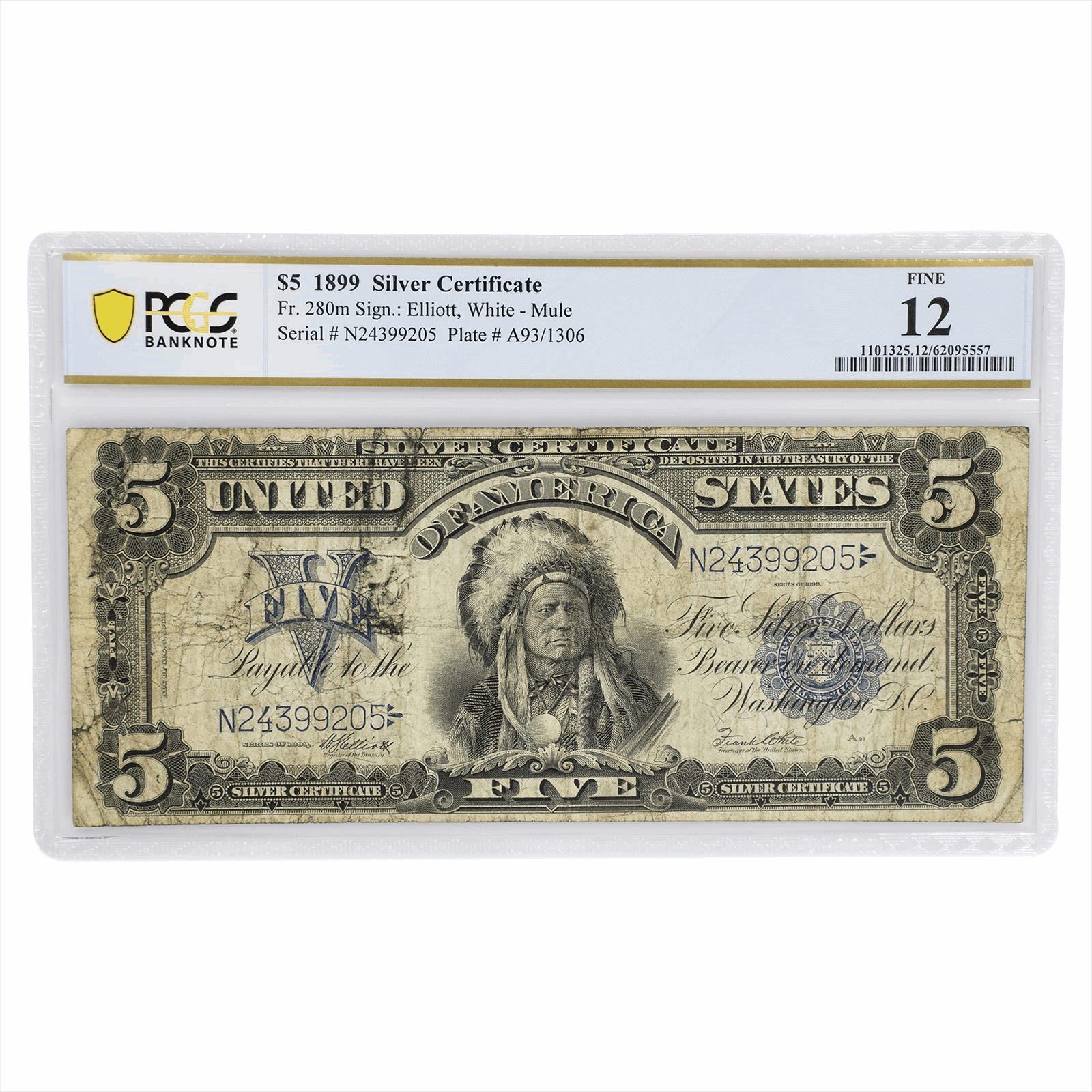 $5 1899 Chief Silver Certificate PMG F12 
