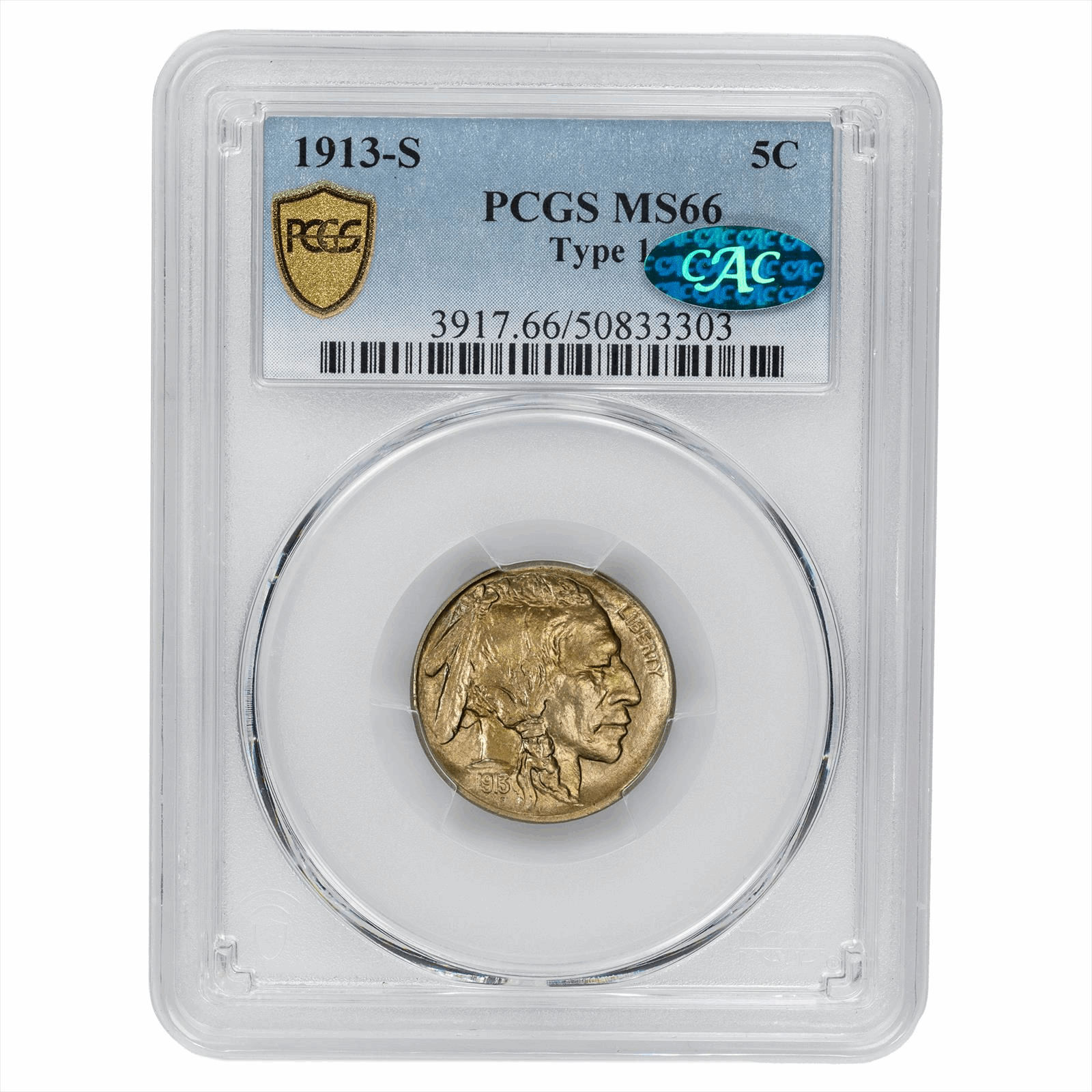 1913-S Type 1 Buffalo Nickel 5C PCGS MS 66 CAC