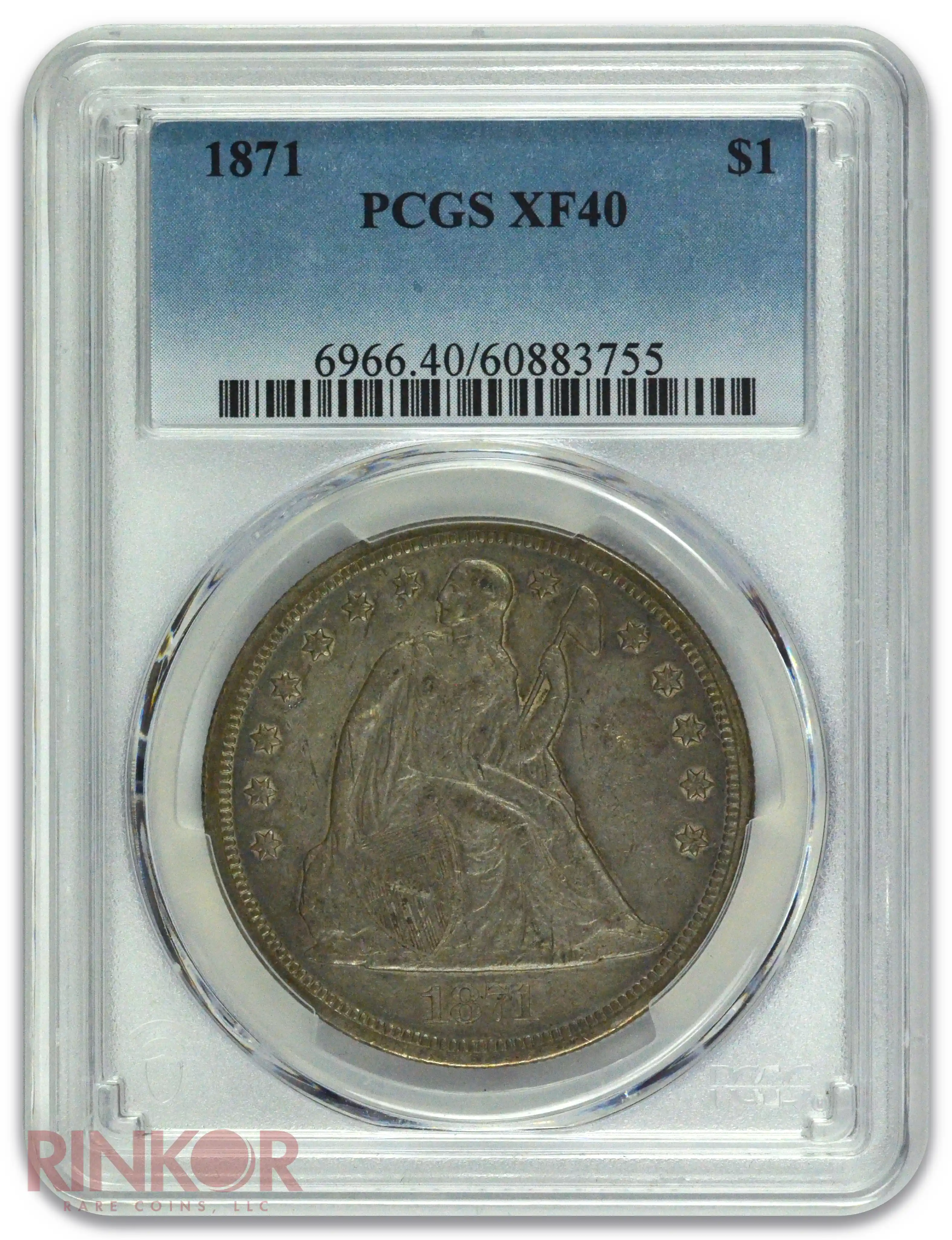 1871 $1 Seated Dollar PCGS XF-40