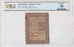 Fr. PA-169 Oct. 1, 1773 20s Colonial Currency Hall and Sellers PCGS XF45 