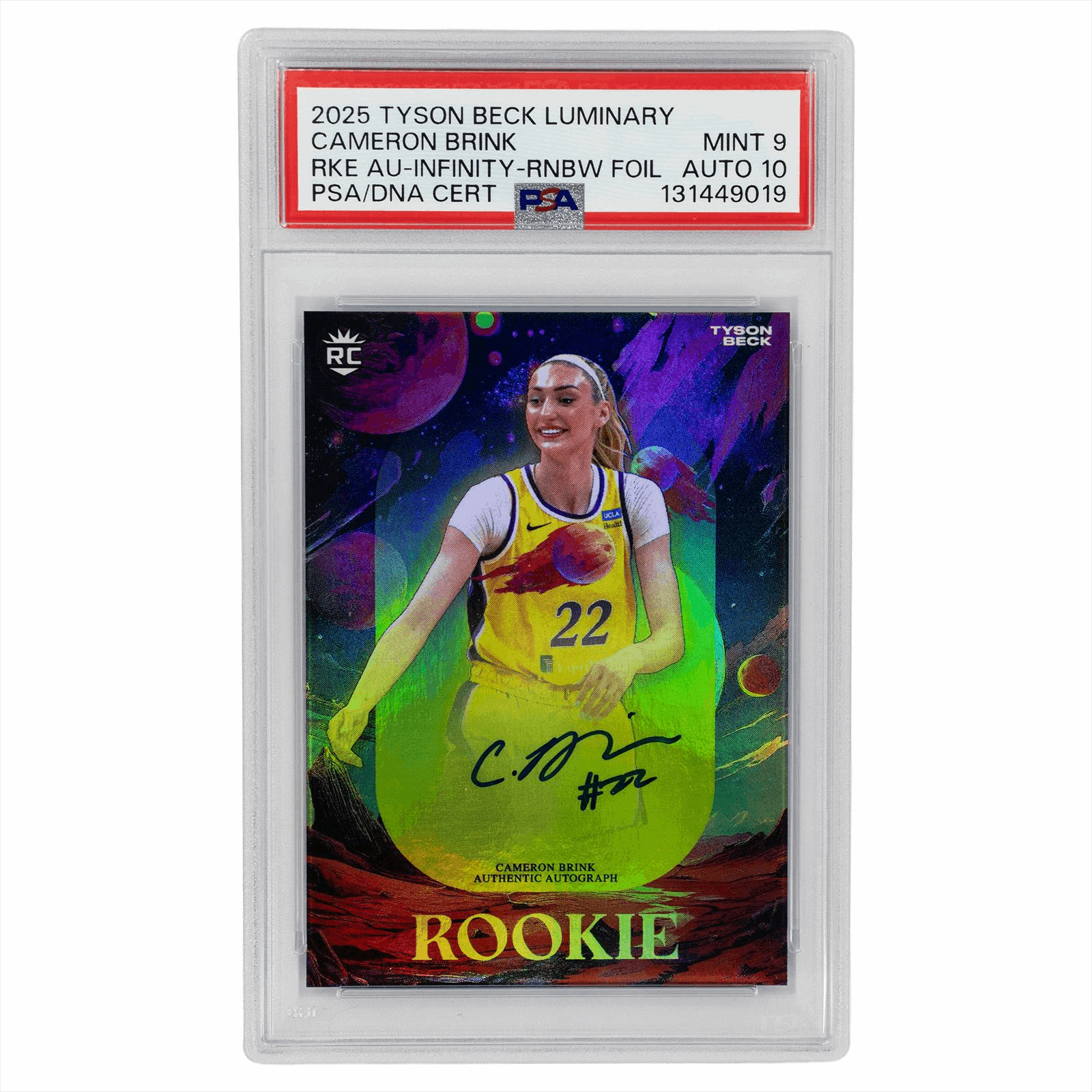 2025 Tyson Beck Luminary Cameron Brink Rookie Autographs RKE AU-INFINITY-RNBW FOIL PSA MINT 9 Cert #131449019