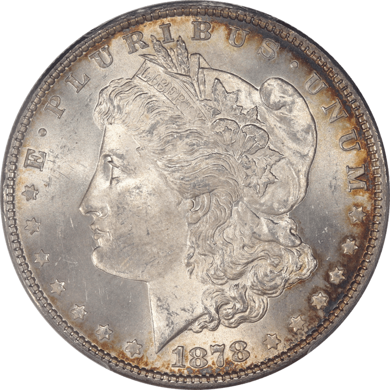 1878 7/8TF Morgan Silver Dollar $1 PCGS MS65 Weak Variety - Peripheral Toning, VAM-33