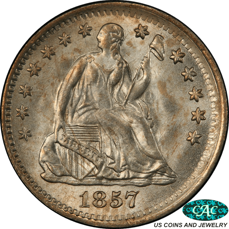 1857 Seated Liberty Half Dime, PCGS MS66 CAC - Nice White Coin