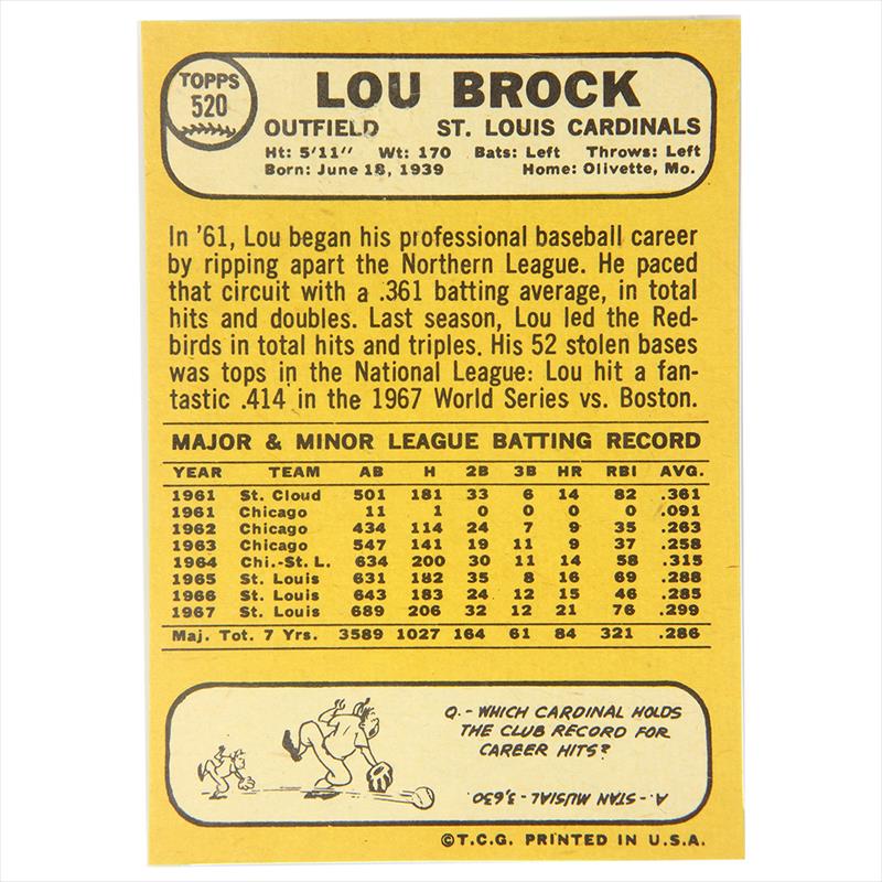 1968 Topps LOU BROCK card # 520