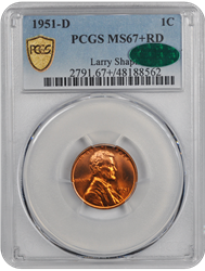 1951-D Lincoln PCGS RD 67+