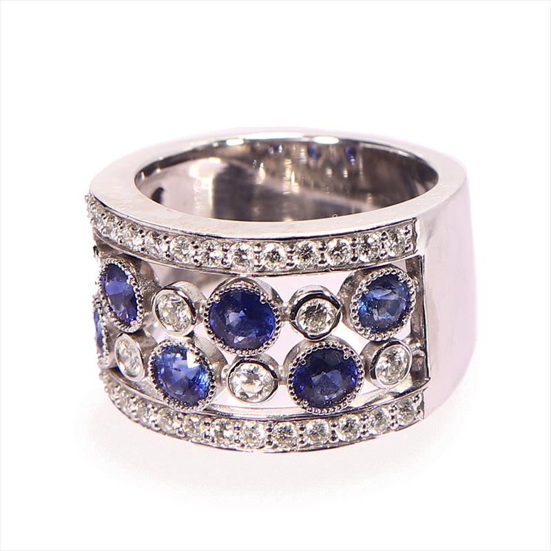 14kt White Gold Sapphire (1.1ctw) and Diamond (.44ctw) Ring - Size 6 and 11.7g 