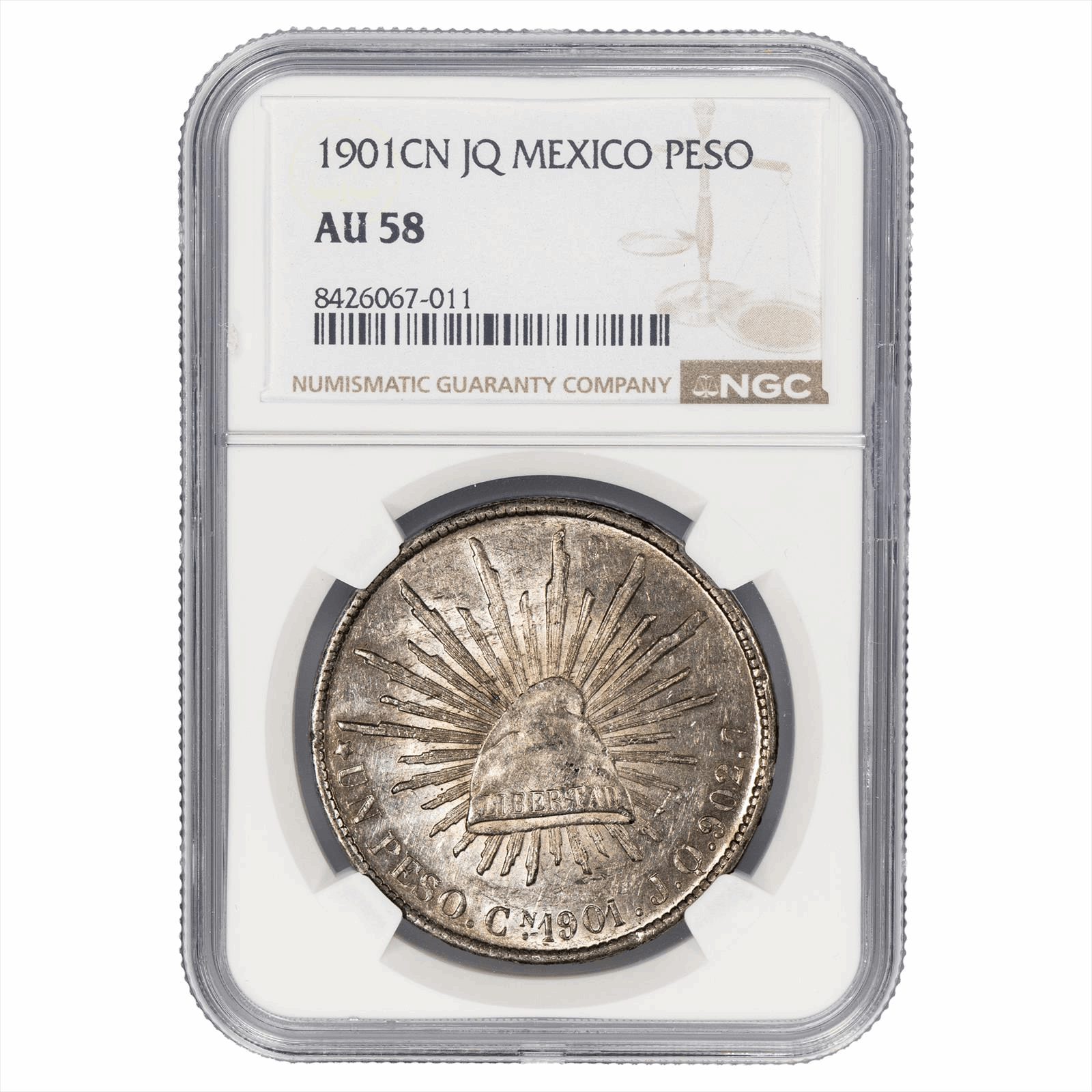 1901CN JQ Mexico 1 Peso NGC AU 58