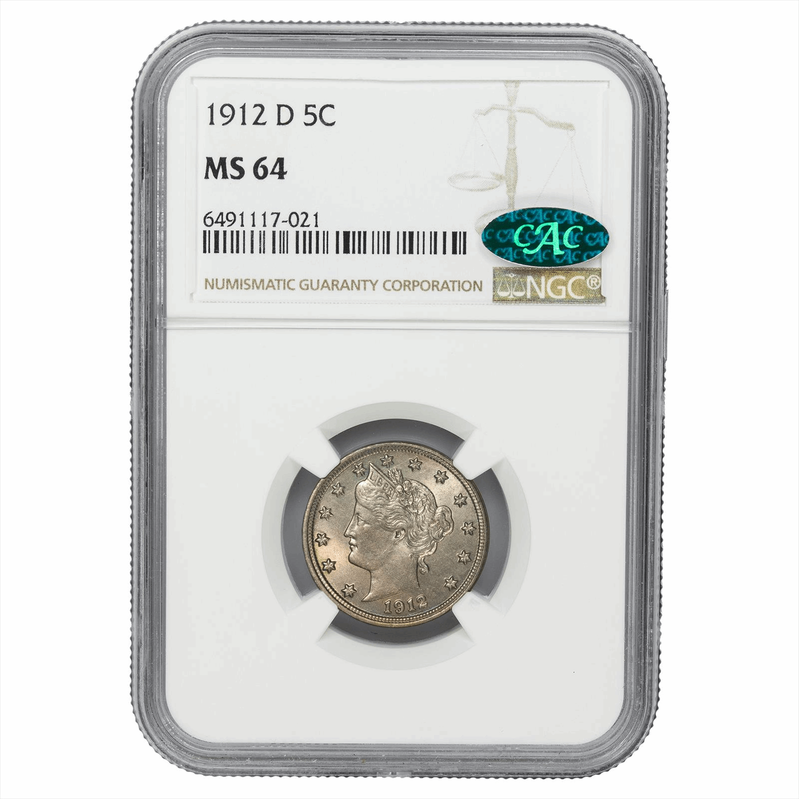 1912-D Liberty V Nickel 5C NGC MS 64 CAC