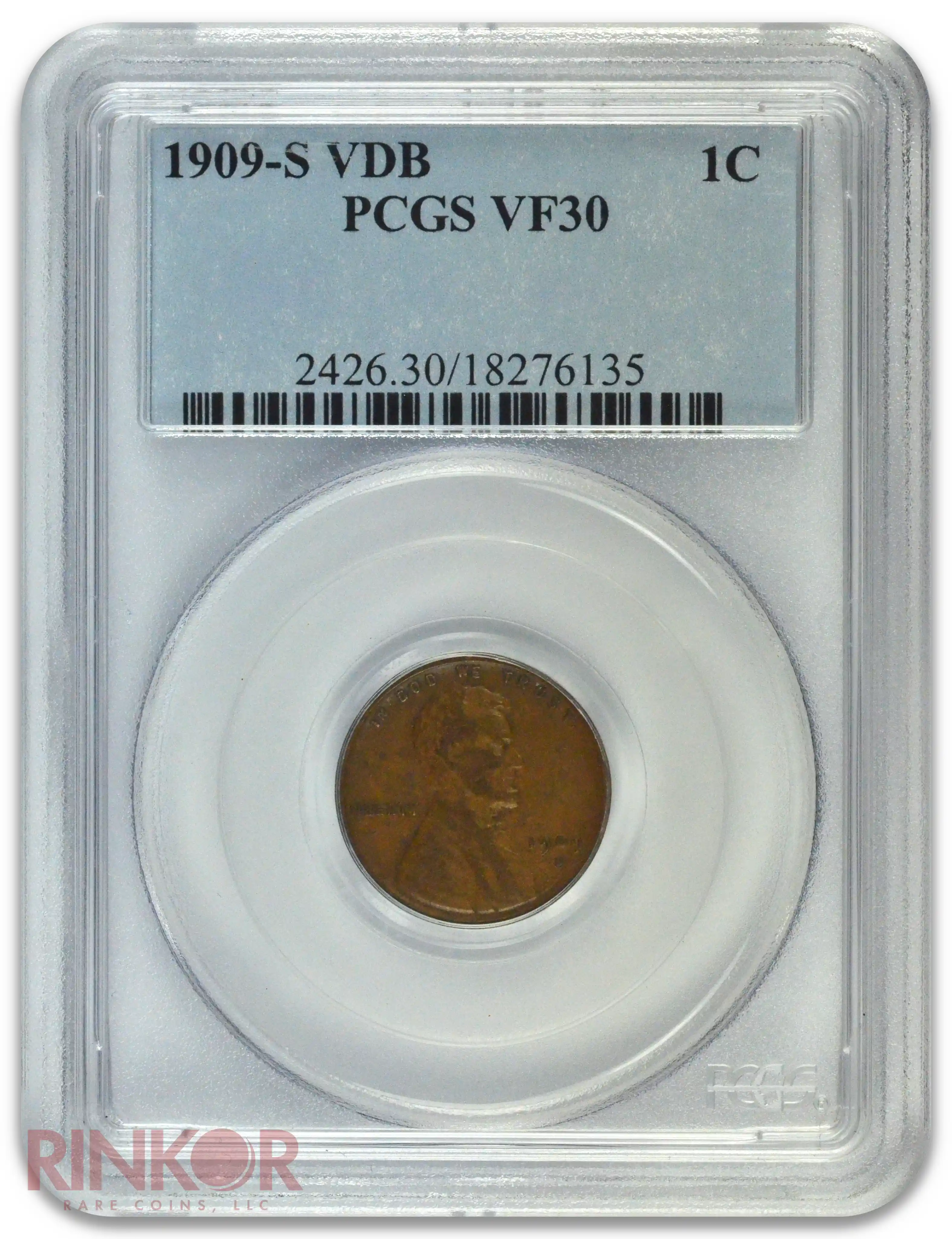 1909-S VDB 1C Lincoln Wheat Cent PCGS VF-30