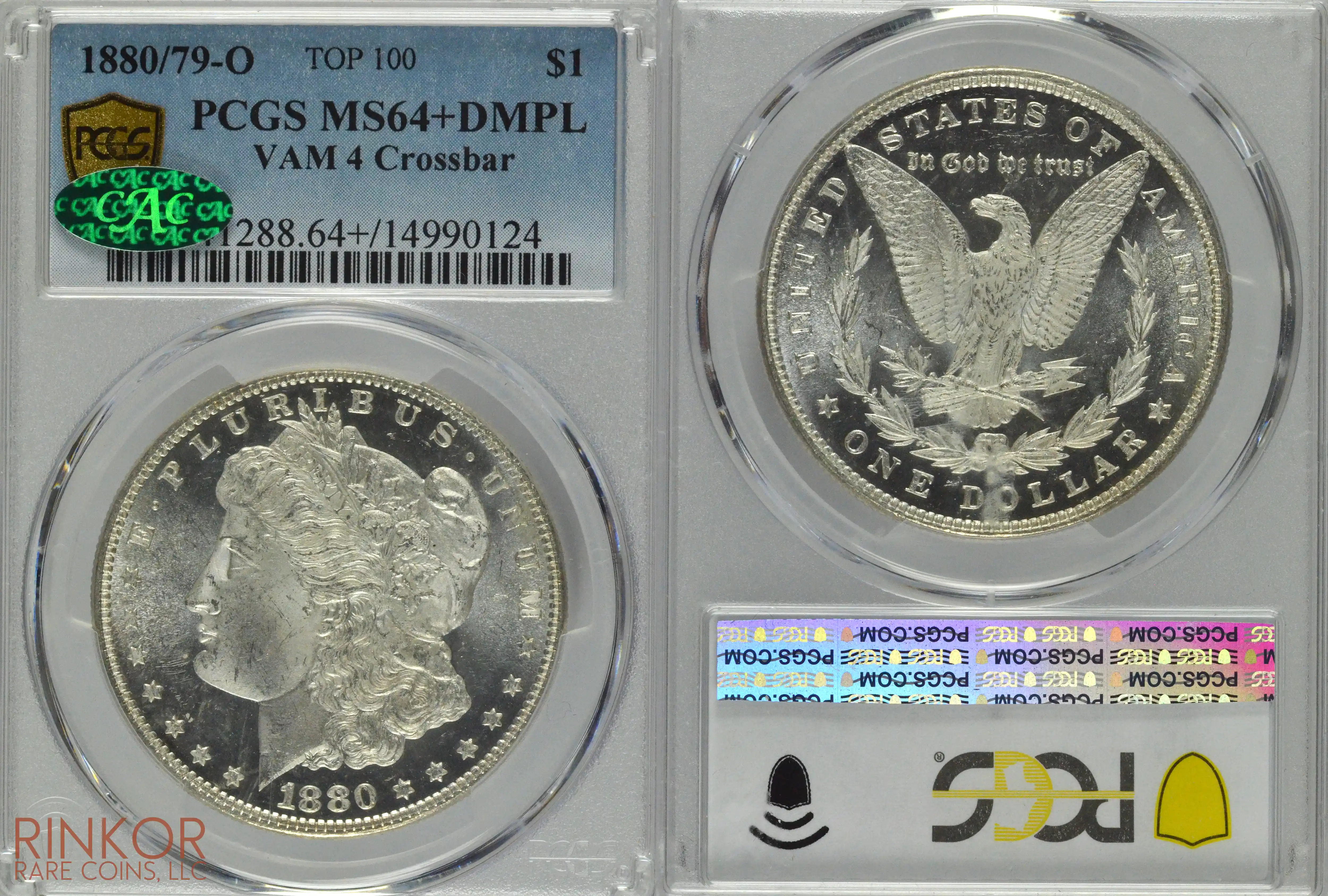 1880/79-O $1 VAM 4 Crossbar TOP 100 PCGS MS 64+ DMPL CAC