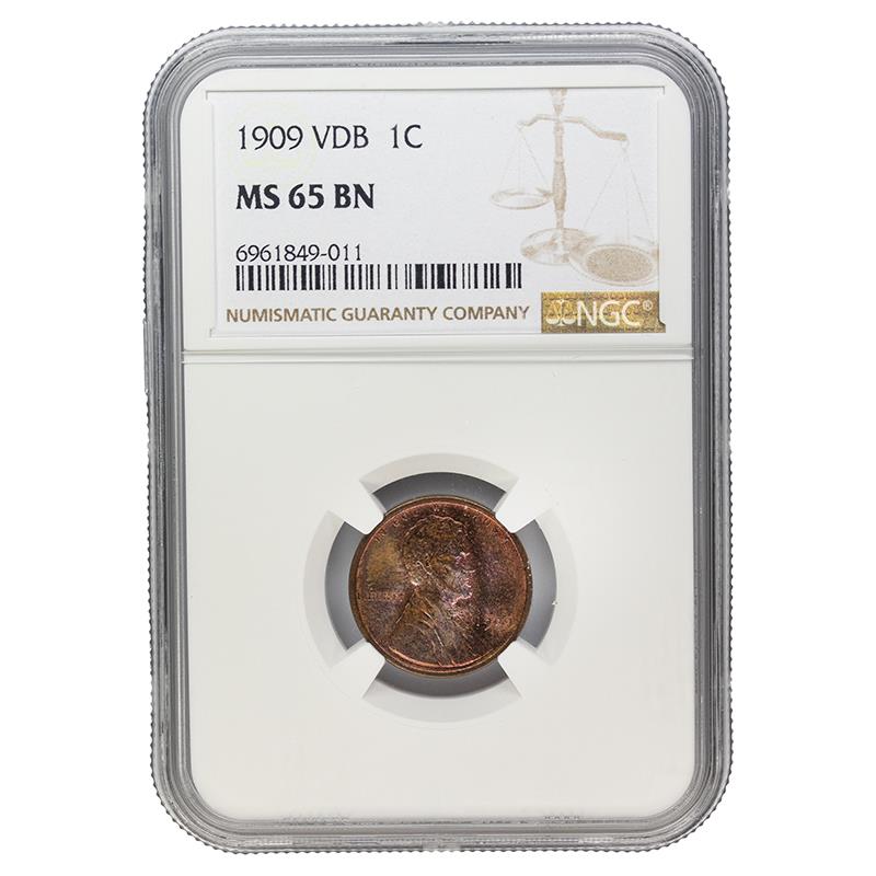 1909 VDB Lincoln Wheat Cent, 1C NGC MS 65 BN