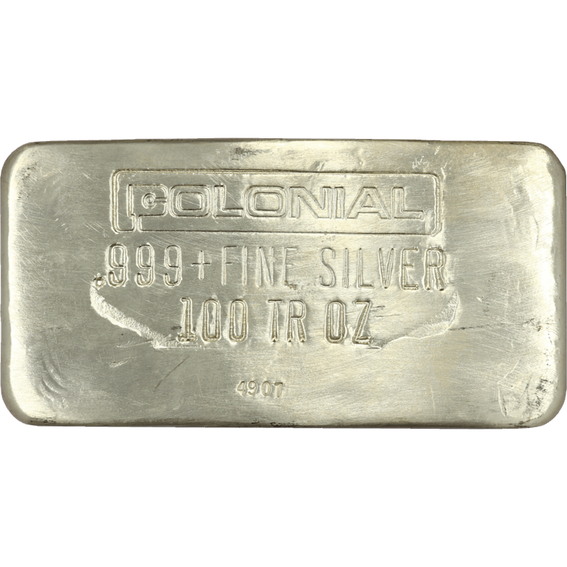 100oz Poured Silver Colonial Bar - Rare, Fresh! 